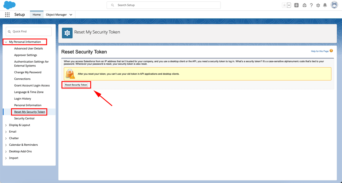 salesforce reset token