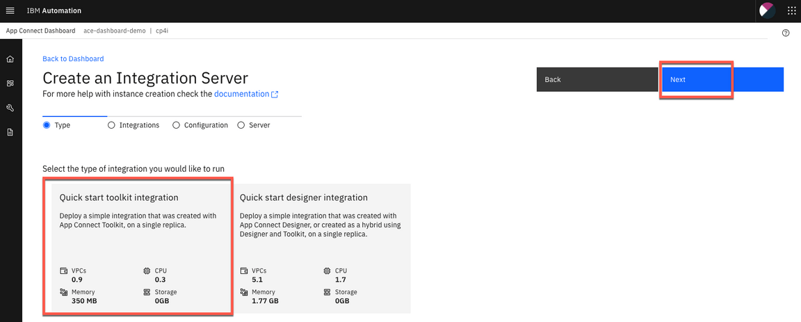 create integration server