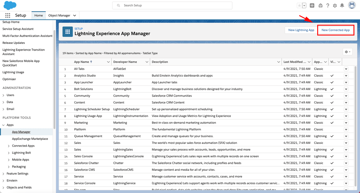 salesforce newconnectedapp